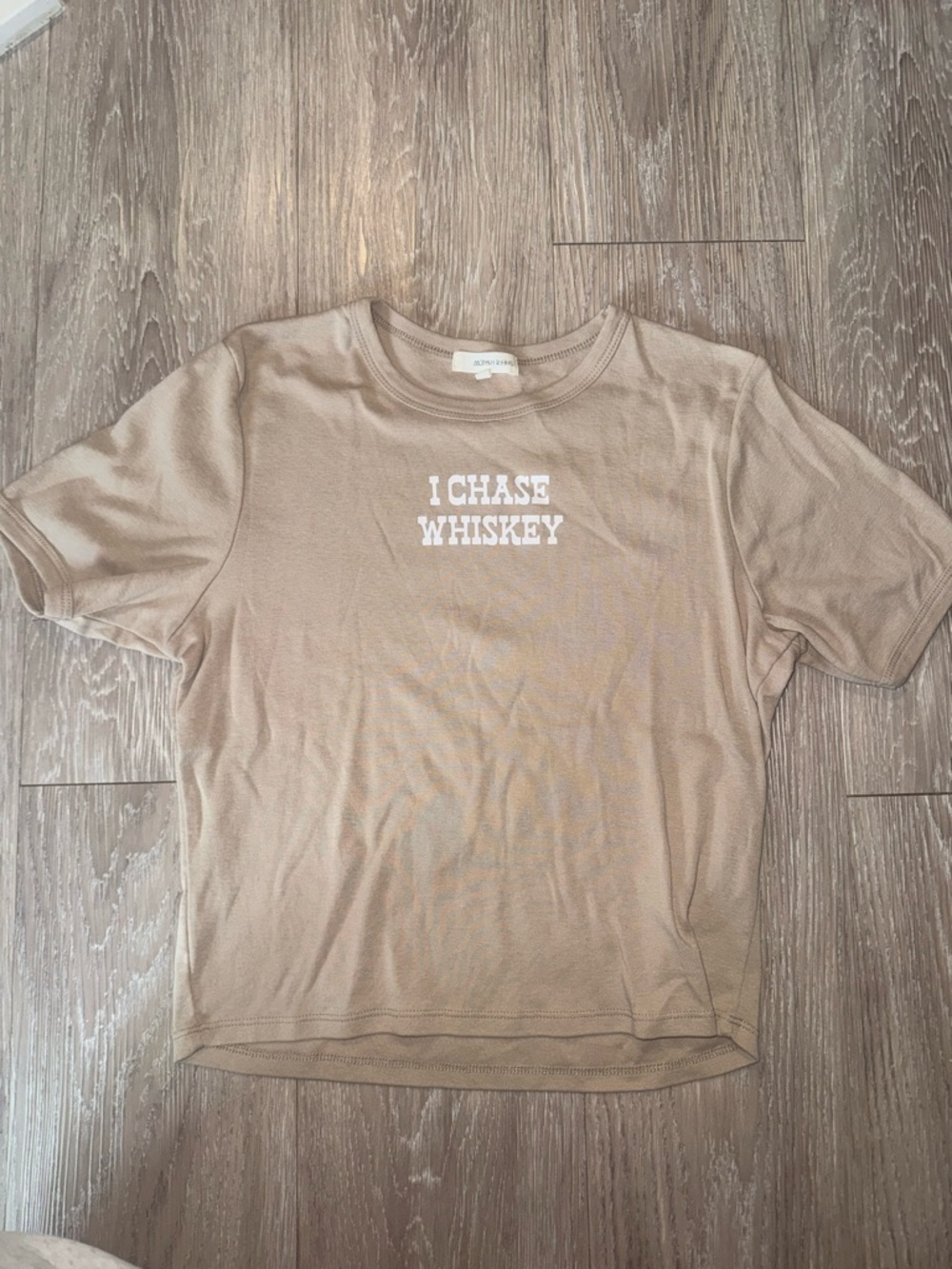 Graphic Crop Tee - Beige "I Chase Whiskey"